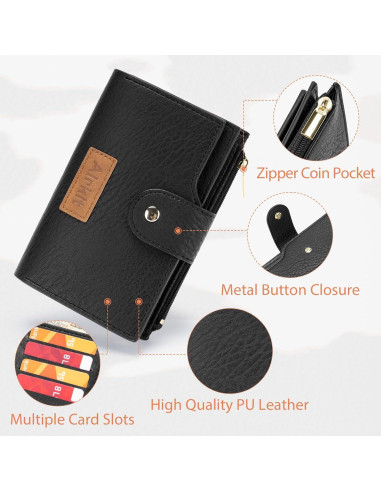 Cartera Bifold para Mujeres Airkit con Bloqueo RFID - Negro Ébano