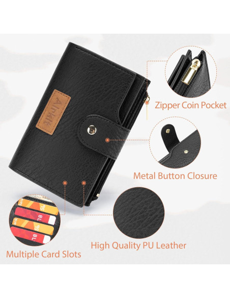 Cartera Bifold para Mujeres Airkit con Bloqueo RFID - Negro Ébano