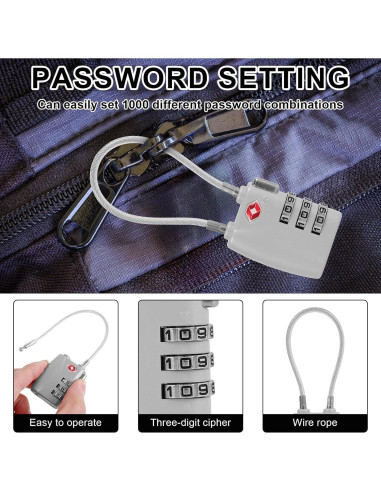 5 Candados de Combinación 3 Dígitos TKSDWBLTY Plata