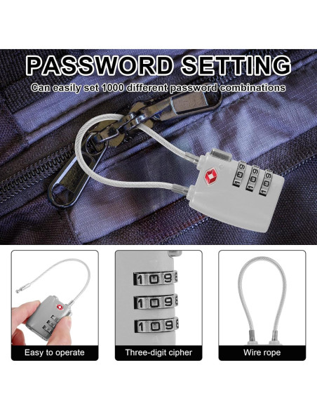 5 Candados de Combinación 3 Dígitos TKSDWBLTY Plata