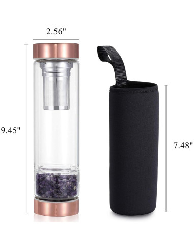 Botella de Agua de Cristal Yoption 400ml con Infusor y Funda