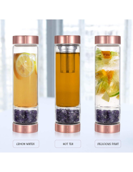 Botella de Agua de Cristal Yoption 400ml con Infusor y Funda