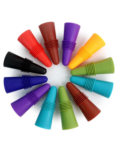 12 Tapones de Vino Reutilizables Dirvcp de Silicona Multicolor