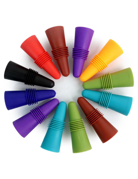 12 Tapones de Vino Reutilizables Dirvcp de Silicona Multicolor