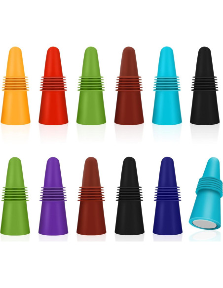 12 Tapones de Vino Reutilizables Dirvcp de Silicona Multicolor