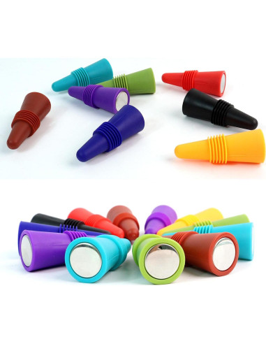 12 Tapones de Vino Reutilizables Dirvcp de Silicona Multicolor