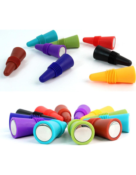 12 Tapones de Vino Reutilizables Dirvcp de Silicona Multicolor