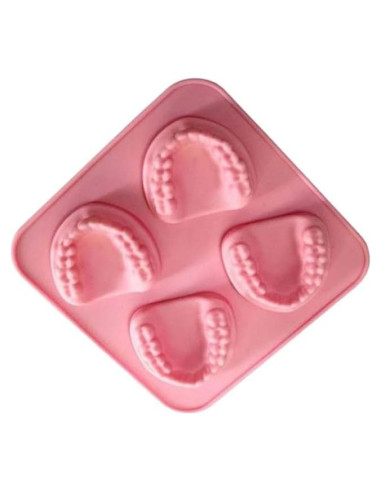 Molde de Hielo Silicona Rosa 4 Cavidades Dientes Postizos