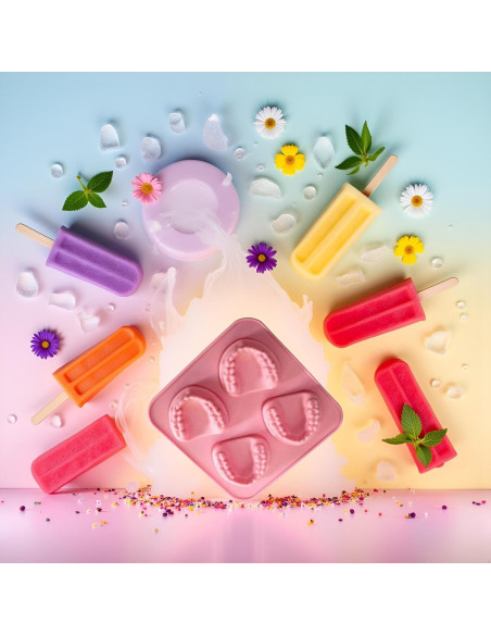 Molde de Hielo Silicona Rosa 4 Cavidades Dientes Postizos