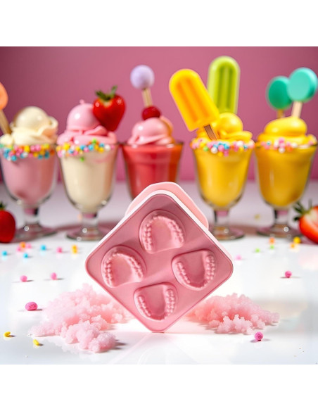 Molde de Hielo Silicona Rosa 4 Cavidades Dientes Postizos