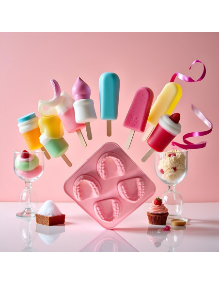 Molde de Hielo Silicona Rosa 4 Cavidades Dientes Postizos