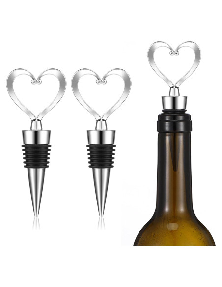 3 Tapones de Vino Reutilizables Xinjoduz Corazón Plateado