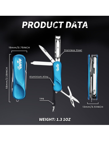 Cortauñas Multiherramienta OUTU 7 en 1 con Llavero Azul