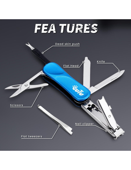 Cortauñas Multiherramienta OUTU 7 en 1 con Llavero Azul
