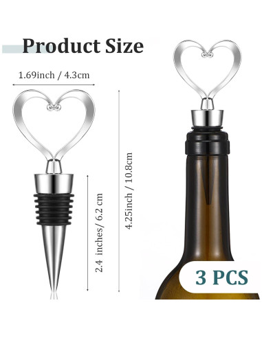 3 Tapones de Vino Reutilizables Xinjoduz Corazón Plateado