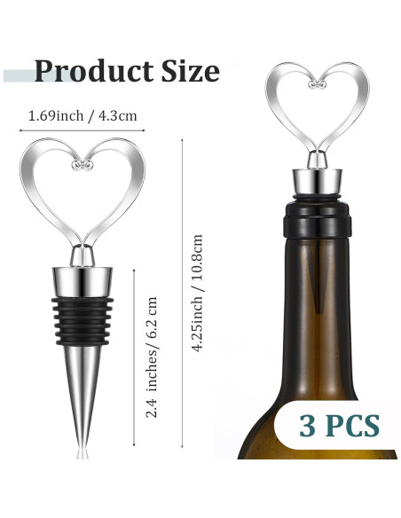 3 Tapones de Vino Reutilizables Xinjoduz Corazón Plateado