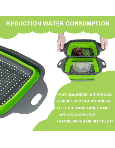 Juego de Coladores Plegables AUAUY 2 PCS Silicona Verde 2