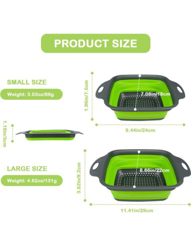 Juego de Coladores Plegables AUAUY 2 PCS Silicona Verde