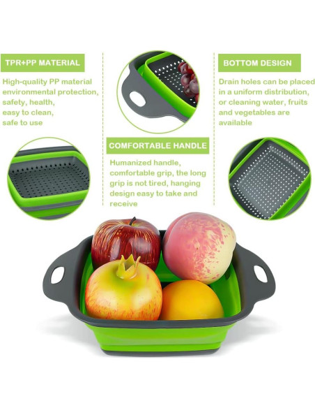 Juego de Coladores Plegables AUAUY 2 PCS Silicona Verde