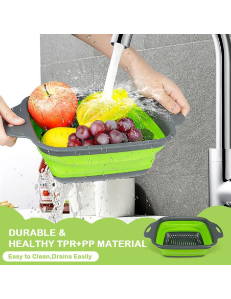 Juego de Coladores Plegables AUAUY 2 PCS Silicona Verde