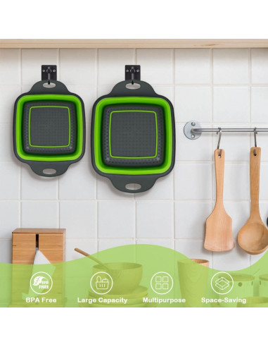 Juego de Coladores Plegables AUAUY 2 PCS Silicona Verde