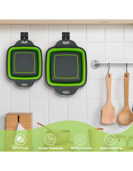 Juego de Coladores Plegables AUAUY 2 PCS Silicona Verde