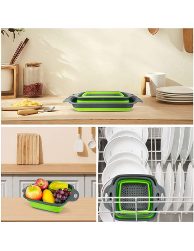 Juego de Coladores Plegables AUAUY 2 PCS Silicona Verde