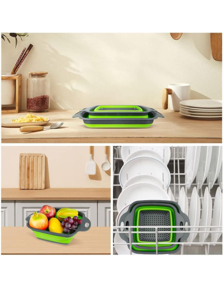 Juego de Coladores Plegables AUAUY 2 PCS Silicona Verde