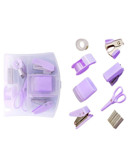 Kit de Suministros de Oficina Mini HCHMAO Púrpura - Tijeras, Grapadora, Cinta