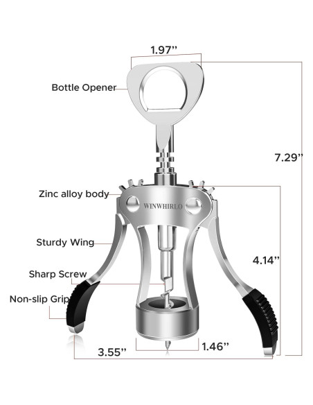 Juego de Sacacorchos 4 en 1 WINWHIRLO con Tapón y Vertedor Juego de Sacacorchos 4 en 1 WINWHIRLO con Tapón y Vertedor