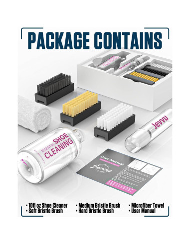 Kit de Limpieza de Zapatos Jevvu 295 ml con 3 Cepillos y Toalla