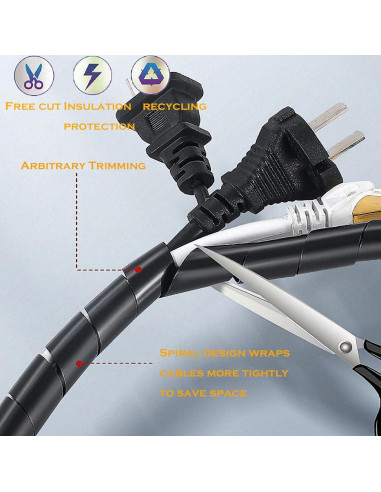 Manga Enrollada Espiral MyyYiTar 1" x 1.68m para Cables - Negro