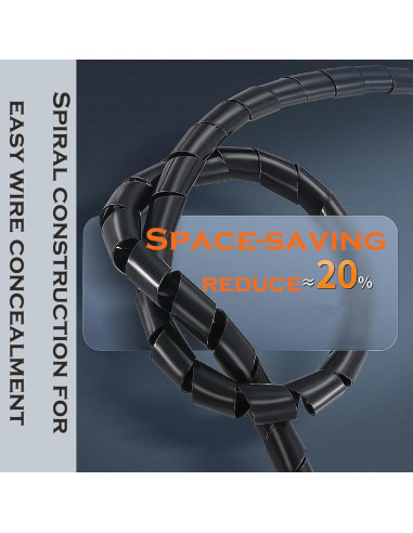Manga Enrollada Espiral MyyYiTar 1" x 1.68m para Cables - Negro