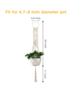 Colgador de Plantas de Macramé Cuttte 110 cm Color Crema 2
