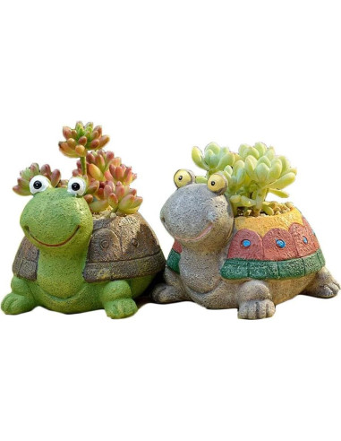Maceta Tortuga Youfui de Resina Verde para Suculentas 12x10x8.5cm