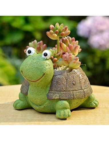 Maceta Tortuga Youfui de Resina Verde para Suculentas 12x10x8.5cm