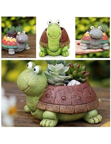 Maceta Tortuga Youfui de Resina Verde para Suculentas 12x10x8.5cm
