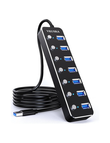Hub USB 7 Puertos 3.0 VKUSRA con Cable de 1.2m y Interruptores