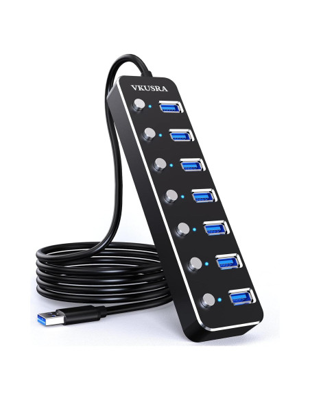 Hub USB 7 Puertos 3.0 VKUSRA con Cable de 1.2m y Interruptores