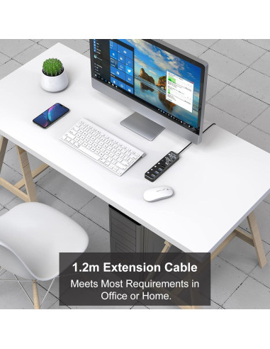 Hub USB 7 Puertos 3.0 VKUSRA con Cable de 1.2m y Interruptores