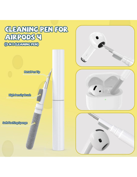 Funda de Silicona Kawaii Amarilla para AirPods 4 2024 con Kit de Limpieza