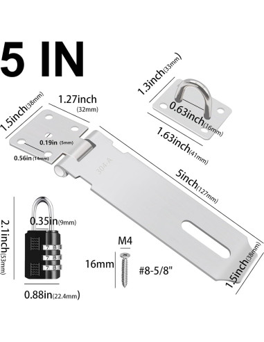 Cerraduras Hasp de Acero Inoxidable 304 - 12.7 cm - 2 Pcs