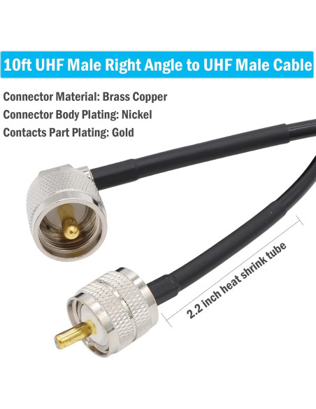 Cable Coaxial RG58 3m UHF Macho a Macho PL259 Baja Pérdida