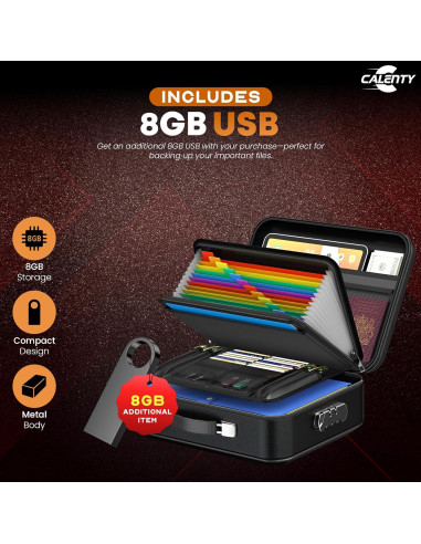 Caja de Seguridad a Prueba de Fuego CALENTY con USB 8GB