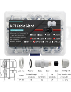 Accesorios de Cable Estanco 3/8 NPT HUIXHAO 30pcs Nylon IP68 2
