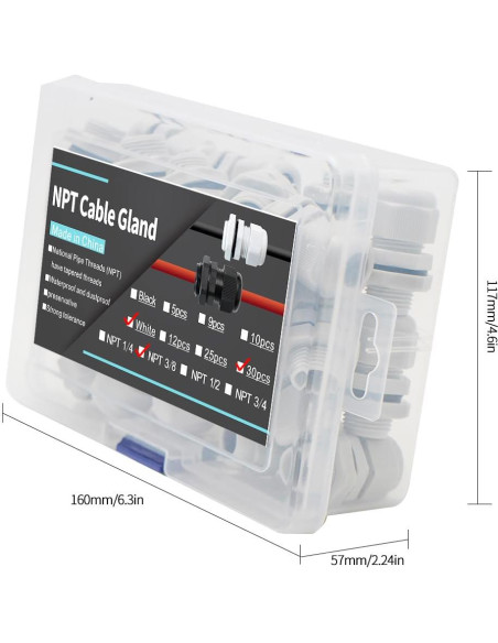 Accesorios de Cable Estanco 3/8 NPT HUIXHAO 30pcs Nylon IP68