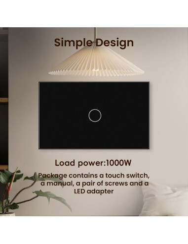 Interruptor de Luz Táctil YUEQING Sin Cable Neutro 1000W Negro