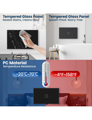 Interruptor de Luz Táctil YUEQING Sin Cable Neutro 1000W Negro