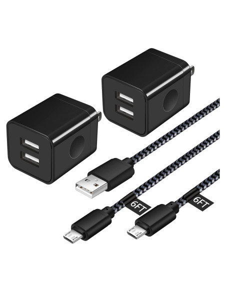 Cable Micro USB 1.83m + Cargador Pared USB Doble 2.1A