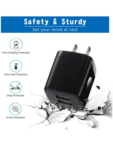 Cable Micro USB 1.83m + Cargador Pared USB Doble 2.1A